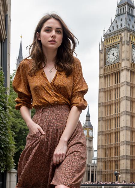 portrait of anadearmas-ti in London, with Big Ben in the background, by Flora Borsi, style by Flora Borsi, bold, bright colours, ((Flora Borsi)), by Imogen Cunningham