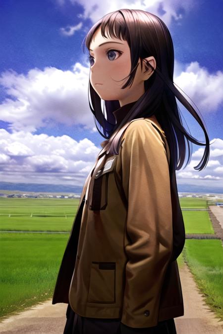 1girl, sunlight, closed mouth, battle field, airplane,  looking away,  <lora:renji_murata:0.87>