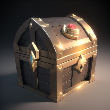 Simple structure, best quality symmetry, a treasure chest, realistic, black background, gems, dragon pattern, twine, ribbon, rose, gold <lora:GameIconResearch_chest Lora:1>