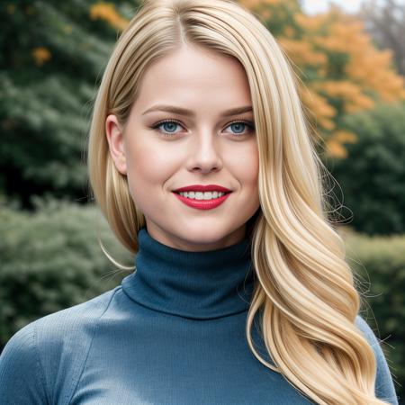 Paparazzi photograph, ((close-up photography of the face:1.4)) of (Caucasian woman:1.3) AliceEve <lora:AliceEve_M1:1.0> (young woman with big breasts, wide hips, thin waist:1.3), (full-sleeve, laced:1.3), ((peach and grey turtleneck sweater and long skirt:1.3)), ((walking in a beautiful park:1.3)), (looking at viewer:1.3), (analog style photo:1.3)
BREAK
(nice smile), (perfect white teeth:1.2), (detailed natural lips), (red lips), ((long wavy highlights:1.2) blonde hair), (real skin:1.2), (big innocent glossy eyes:1.2), (Heterochromic blue-green eyes:1.3), (eye makeup:1.2), (high detailed skin:1.2), (beautiful detailed hands:1.3)
BREAK
ambient lighting, natural lighting, volumetric lighting, bokeh, blurry background, high contrast, crisp, photorealistic, hires, 8k uhd, dslr, Fujifilm XT3, style by Flora Borsi, bright bold colors <lora:add_detail:0.50>