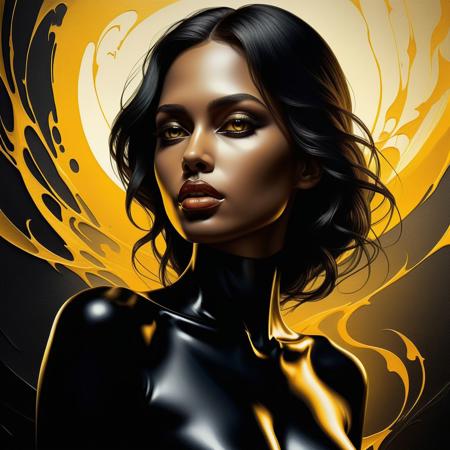 Ultra realistic color pencil  image of
a painting of a woman in black, confidence, sensuality, minimalistic silhouette , digital painting, figurative art, abstract painting , yellow black white golden colors, brush strokes, mesmerizing blend, hybrid art styles, hand-drawn dry brush style. gradient, depth and dimension, noir, dark fantasy, grunge, dramatic contrasts, mystery, ambiguity, curves, provoking, seductive, sultry., art by Alex Grey.
BREAK
Dark theme, dynamic lighting, (soft shadows), (soft focus), (photo realistic), uhd, 8k