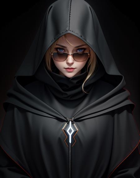 ((Masterpiece, best quality)),edgQuality,smirk,smug, hair inside the hood,
edgCultist, 1girl, solo, (blonde Nadia with sunglasses and a choker), looking at viewer, hood, glowing eyes , black background, portrait, glowing eyes, cloak, dark, hooded cloak ,wearing edgCultist_hood,ominous,dark
<lora:edgCultistHood:1> <lora:Ultimate_Nadia:0.5>