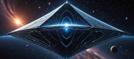 (the exo-veil adjudicator:1.4), immense cloaked entity built from oxidized orbital plating, outer shell layered in gravitational lens bands, arms fused with data-spires and broken antennae, starlight glinting off polished drone masks affixed to cloak, suspended in ring breach with scattered relic debris floating around it, emits silent gravitational harmonics, layout:center composition, light:rim lighting, light:volumetric light, light:halation, env:cosmic backdrop, env:night sky, env:underwater depth, lens:raytraced caustics, lens:postprocess LUT, lens:full-frame sensor <lora:crazywhatever-style:0.8000000000000002>