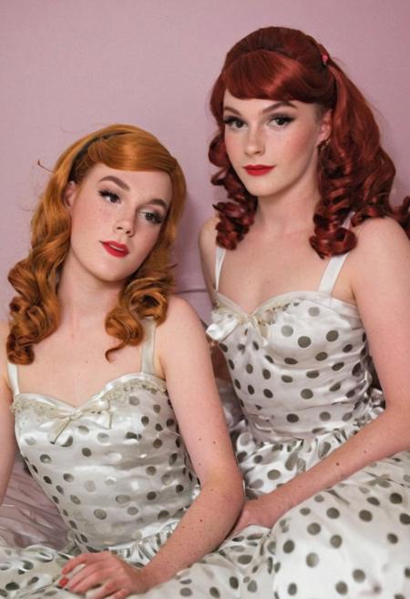two cute crossdressers, light freckles, slight smile, touching
high contrast flash photography, night time, lying next to each other in bed, cheap motel, body hair
(light makeup:1.2)
floaty (polkadot satin:2) 50s dreseses, petticoats, ribbons, lace trim