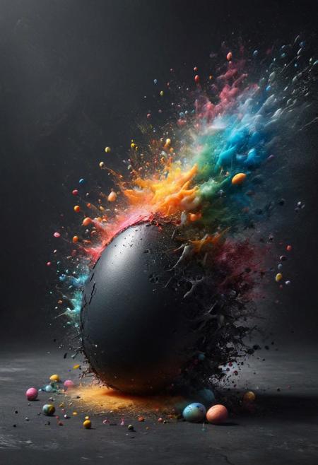 Completely black screen, absolutely nothing, pure black, detailed, but the Colorful Easter Eggs