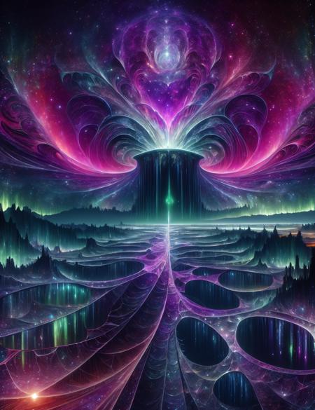 ((best quality)), ((masterpiece)), ((realistic,digital art)), (hyper detailed),DonMC0sm1cW3b,cosmic webs and astral plain,Turbulent architecture Aurora Borealis Avenue,Underwater Volcano, <lora:DonMC0sm1cW3b-000009:0.9>