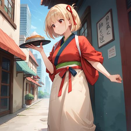 nishikigi chisato, chisato school, short hair, blonde hair, red hair ribbon, red eyes, lycoris uniform, long sleeves, blue neck ribbon, belt, black socks, nishikigi chisato, chisato kimono, short hair, blonde hair, hair ribbon, red eyes, japanese clothes, red kimono, blue kimono, red ribbon, apron, tabi, nishikigi chisato, chisato gym, short hair, blonde hair, hair ribbon, red eyes, sportswear, red buruma, two-tone sports bra, navel, nishikigi chisato, chisato dress, short hair, blonde hair, hair bun, black ribbon, red eyes, pendant, black collar, red dress, sleeveless dress, cleavage, pantyhose,