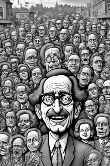 <lora:Robert Crumb Style:1>Robert Crumb Style - illustration in the style of Robert Crumb of a president, unique scenes, intricate and detailed linework, cross-hatching and fine lines to create texture and depth, certain physical attributes to convey personality and emotions, highly expressive facial expressions, wide range of emotions, often conveying satire, humor, or social commentary, style emerged from the underground comix movement of the 1960s and 1970s, countercultural themes