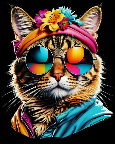 ((((masterpiece)), photographic)), professional detailed portrait, ultra high detail, sharp, insanely detailed, 




a hippy cat head, wearing small round sunglasses, print ready vector t-shirt design,side view,sticker dark black background, professional vector, high detail, t-shirt design, graffiti,vibrant, Use only all shades of magenta, teal blue, light yellow orange, the colors of spring greens, 







