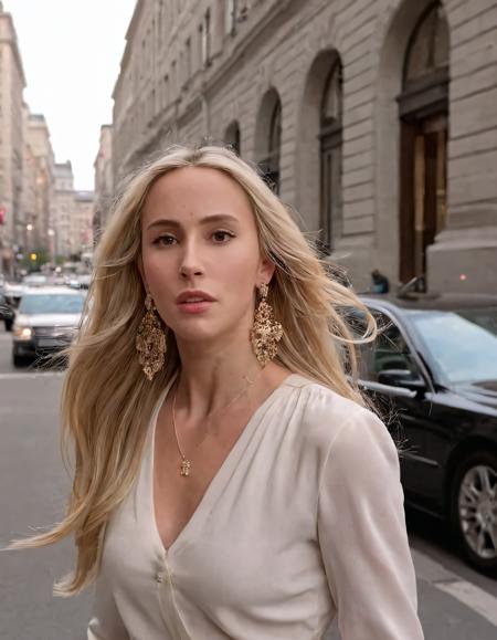 Katja Braden, a striking blonde with radiant brown eyes and long flowing locks, strolled confidently through the bustling city streets in her exquisite outfit, admiring the architecture of her favorite urban location, before effortlessly slipping into the chic car interior adorned with tasteful jewelry and intriguing earrings. <lora:hkpnjk18ecda7c941j1d3:1>