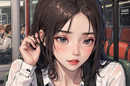 [[[[[finely detailed eyes and detailed face]]]]],1girl, solo, ((bus)) school