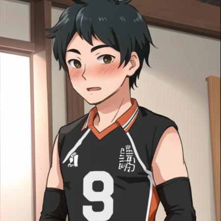 high quality, best quality, masterpiece, <lora:haikyuu-06:1>, h4ikyuu,  1boy, blushing