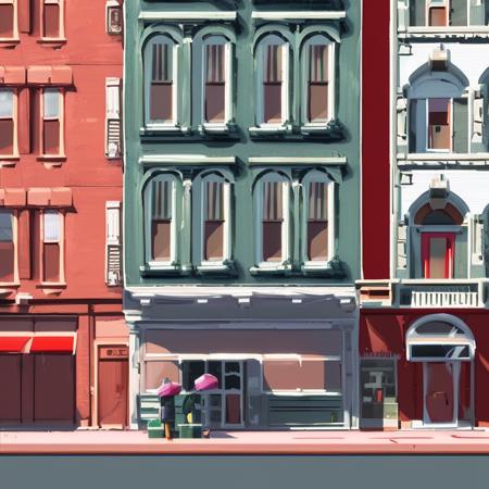 red, newyork apartmentbuilding, brick building, store front, marketplace, PaintStyle3