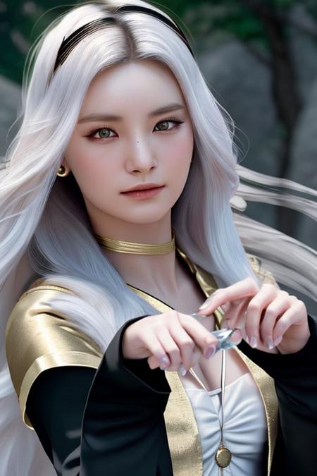 yiren,photorealistic photo of a handsome young woman wizard, white wizard shirt with golden trim, white robe moving in the wind, long white hair, fully clothed, (closeup:1.4),(perfect composition:1.4), deviantart hd, artstation hd, concept art, detailed face and body, award-winning photography, margins, detailed face, detailed hands, ,backlight, 12k ultrarealistic, ray tracing, intense gaze, looking at the viewer, cinematic lighting, art by Grzegorz Rutkowski, embers, high fantasy background, action pose, hands up to 90 degrees, holding a small magic wand, water splash, misty,  <lora:wangyiren:1>