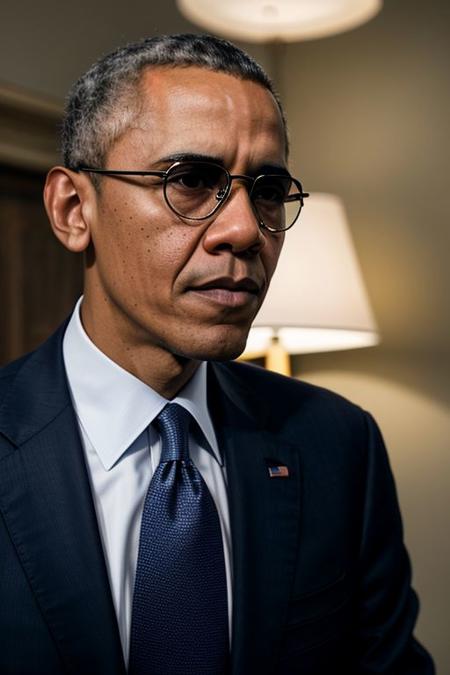 RAW photo, Barack Obama, 8k uhd, dslr, high quality, cinematic lighting, photorealistic, realistic, business suit, cross-laced clothes, collared shirt, unbuttoned shirt, sunglasses, dimly lit <lora:epi_noiseoffset2:0.9>, low key, serious expression, intricate details,