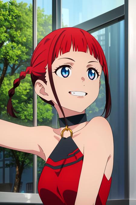 Chise, mole, blue eyes, red hair, mole under mouth, mole under eye, blunt bangs, twintails, gradient hair