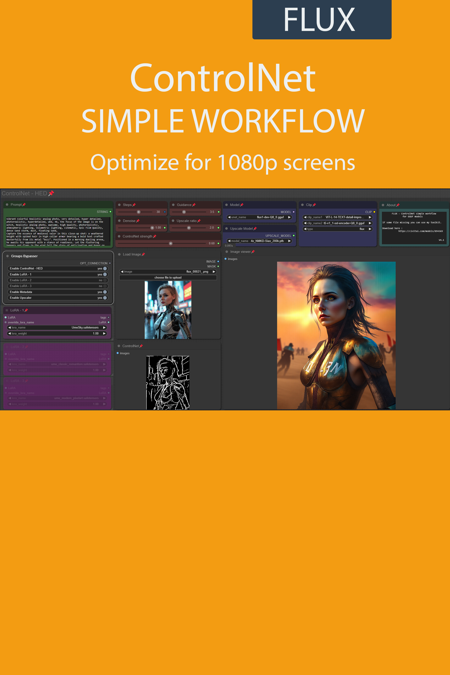 Controlnet v3 simple workflow FLUX | UPSCALE | LORA | GGUF | CIVITAI Metadata v4.2