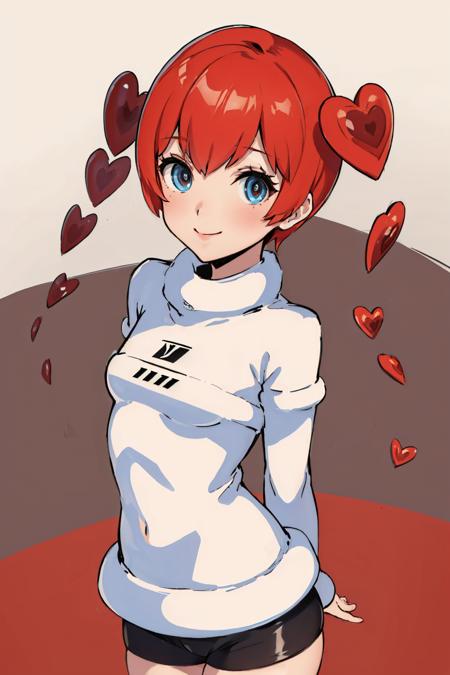 p5sophia, detached hair, heart long sleeves, black shorts white hoodie, hood up, long sleeves, black shorts