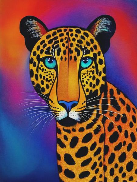 <lyco:LaurelBurch:1.0> Leopard ,by Laurel Burch,