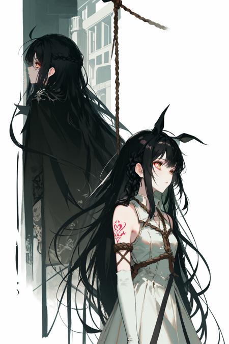 long hair , polearm, very long hair, braid, rope, gloves, 1girl, multiple girls, tattoo, black hair, 2girls 
/////////// <lora:rsef-000225:1>