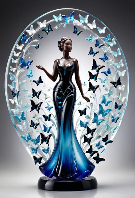 A silhouetted figure releases a swarm of glowing murano_glass_style  butterflies that form a face in the sky, half-painted, half-illustrated, minimalist still life meets theatrical impressionism, vibrant color blocking, dynamic composition, modern design with vintage drama, expressive lighting, structured geometry, soft pastel textures, stylized urban scenes, surreal object arrangements, elegant figures in motion, stage-like settings, crisp contemporary aesthetics, painterly atmosphere, emotional abstraction, clean design infused with narrative flair, visual poetry through shape and gesture