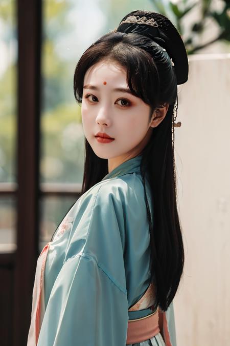 (masterpiece,best quality,ultra high res:1.2),(photo-realistic:1.2),(character portrait:1.3),hanfu,tang_style,blurry background,
1girl,23yo,(looking at viewer:1.2),zhouhaimei,sunset,<lora:hanfuTang_v35:0.4>,face_focus,black hair,<lora:zhouhaimei_sd15_0_-000004:1>,