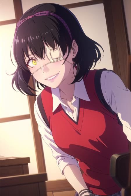 midariikishima, <lora:midari ikishima s2-lora-nochekaiser:1>,
midari ikishima, short hair, black hair, hairband, mole, (eyepatch:1.5), mole under mouth, smile, (yellow eyes:1.2), grin,
BREAK skirt, shirt, school uniform, pleated skirt, bandages, wristband, sweater vest, (red sweater vest:1.3),
BREAK indoors, classroom,
BREAK looking at viewer, (cowboy shot:1.5),
BREAK <lyco:GoodHands-beta2:1>, (masterpiece:1.2), best quality, high resolution, unity 8k wallpaper, (illustration:0.8), (beautiful detailed eyes:1.6), extremely detailed face, perfect lighting, extremely detailed CG, (perfect hands, perfect anatomy),