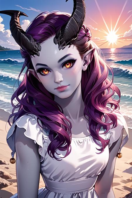 BGAlfira, 1girl,demon horns, purple hair