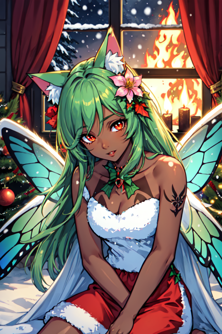 1girl, solo, flamboyant, detailed hair, detailed face, detailed eyes, official art,    FaeVibes XmasTheme NagiDark ThisisNotFine