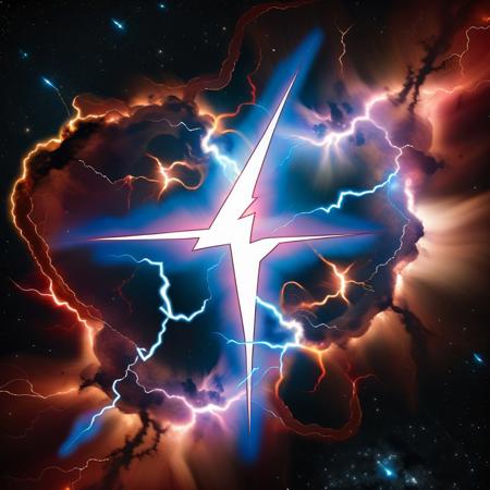 mad-nbla, lightning bolt symbol shaped nebula, ultra realistic, complementing tones