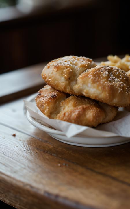 cinematic film still ((best quality)), ((masterpiece)), (detailed), 8K, close-up of a perfectly golden chicken nugget, crispy texture, steam rising, appetizing, on a rustic wooden table, soft natural lighting, shallow depth of field, (mouth-watering:1.3), (culinary photography:1.2), food styling by Donna Hay, shot with a 50mm lens, f1.8
 . shallow depth of field, vignette, highly detailed, high budget, bokeh, cinemascope, moody, epic, gorgeous, film grain, grainy