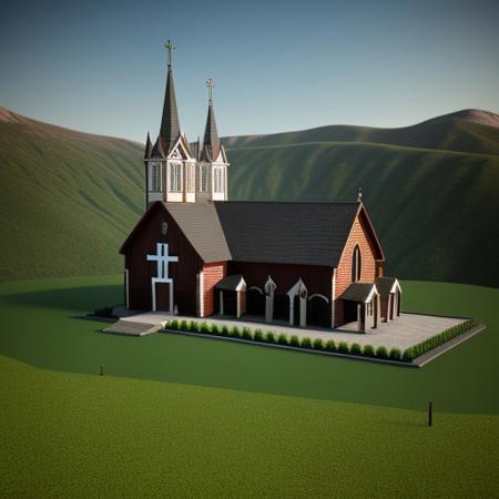 3d render, best quality, church on top of mountains,