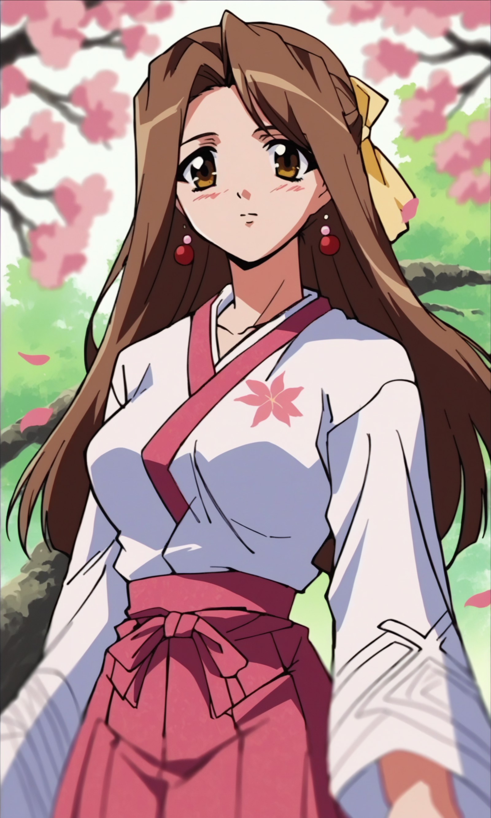 (score_9,score_8_up,score_7_up),source_anime,
1990s anime, 1girl, solo, long hair, close up face, pink hakama, cherry blos...