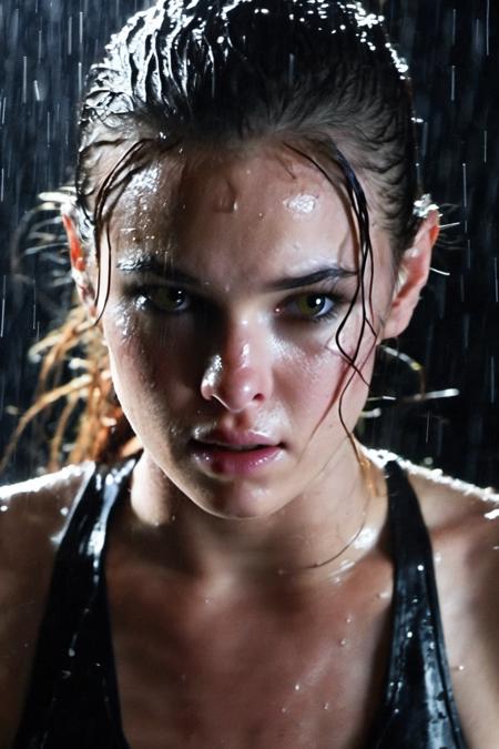 photo of <lora:DPXL:1>, woman, downpour, soaking wet, dripping wet, wet hair, runny makeup, scared, action pose, facing viewer, accurate lighting,