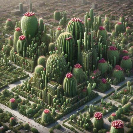 City, Big city made of cactus,  tech  <lora:Prickly Pear Style v1:1>, Prickly Pear Style,