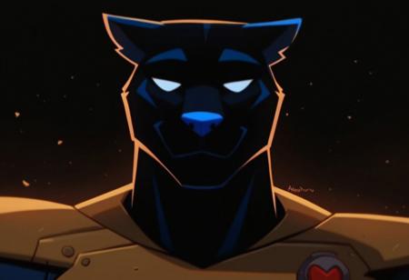 AgazaRWC furry, anthro, female feline, panther, white sclera, no pupils, black body, black fur, blue nose brown armor fangs