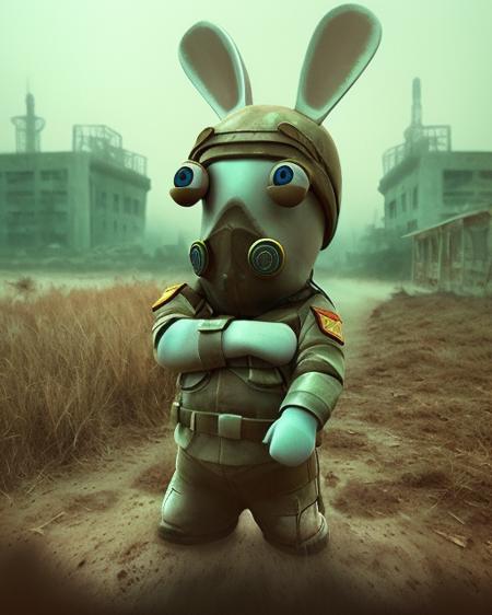 (stalker call of pripyat:1.3), (rabbit ears, standing, yell, screaming, full body, :1.2), Chernobyl nuclear power plant reactor in the background, <lora:Raving Rabbids:1> Raving Rabbids, no human, (foggy background, epic realistic, rutkowski, hdr, intricate details, hyperdetailed, cinematic, rim light, muted colors:1.2), faded, depth of field, complex background, dramatic light, rutkowski, intricate digital art, soothing tones,(cartoon:0.3), (art:1.4), epic realistic, faded, neutral colors, (hdr:1.4), (muted colors:1.4), (intricate), (artstation:1.99), dramatic, intricate details, (technicolor:0.9), detailed, intricate, cinematic, detailed