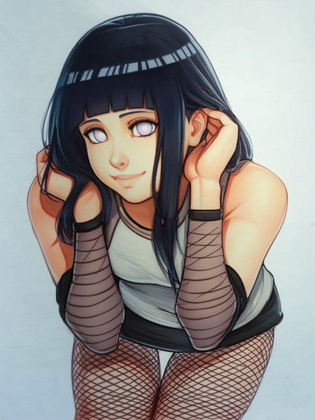 score_9, score_8_up, score_7_up, score_6_up, score_5_up, score_4_up, BREAK source_anime, rating_questionable, by nephlite, hyuuga hinata, naruto (series), 1girl, black hair, purple eyes, closeup, loving smile, leaning forward, fishnets, simple background, marker \(medium\), traditional media  <lora:OmarDogantXL:1>