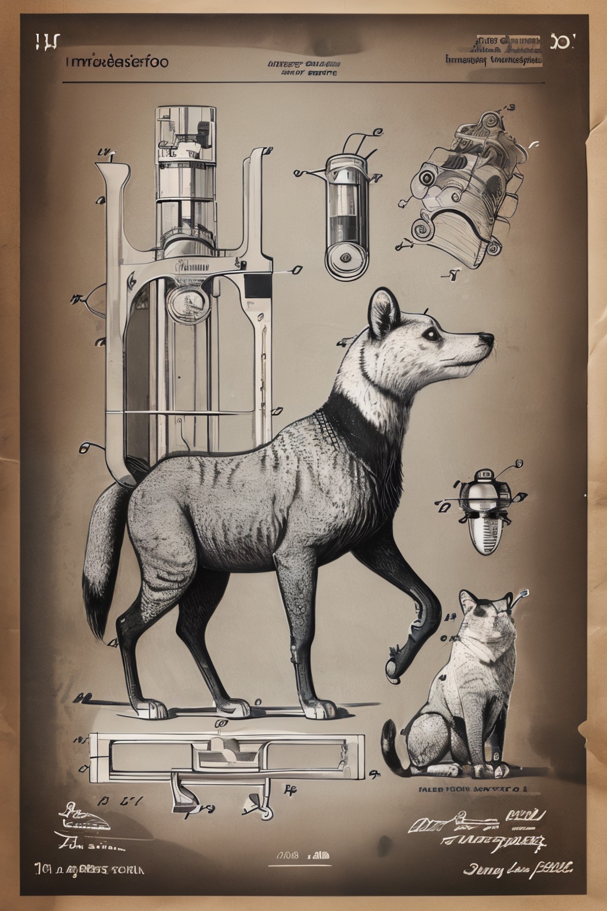 masterpiece,best quality,<lora:tbh249-:0.7>,illustration,style of Patent drawing animals