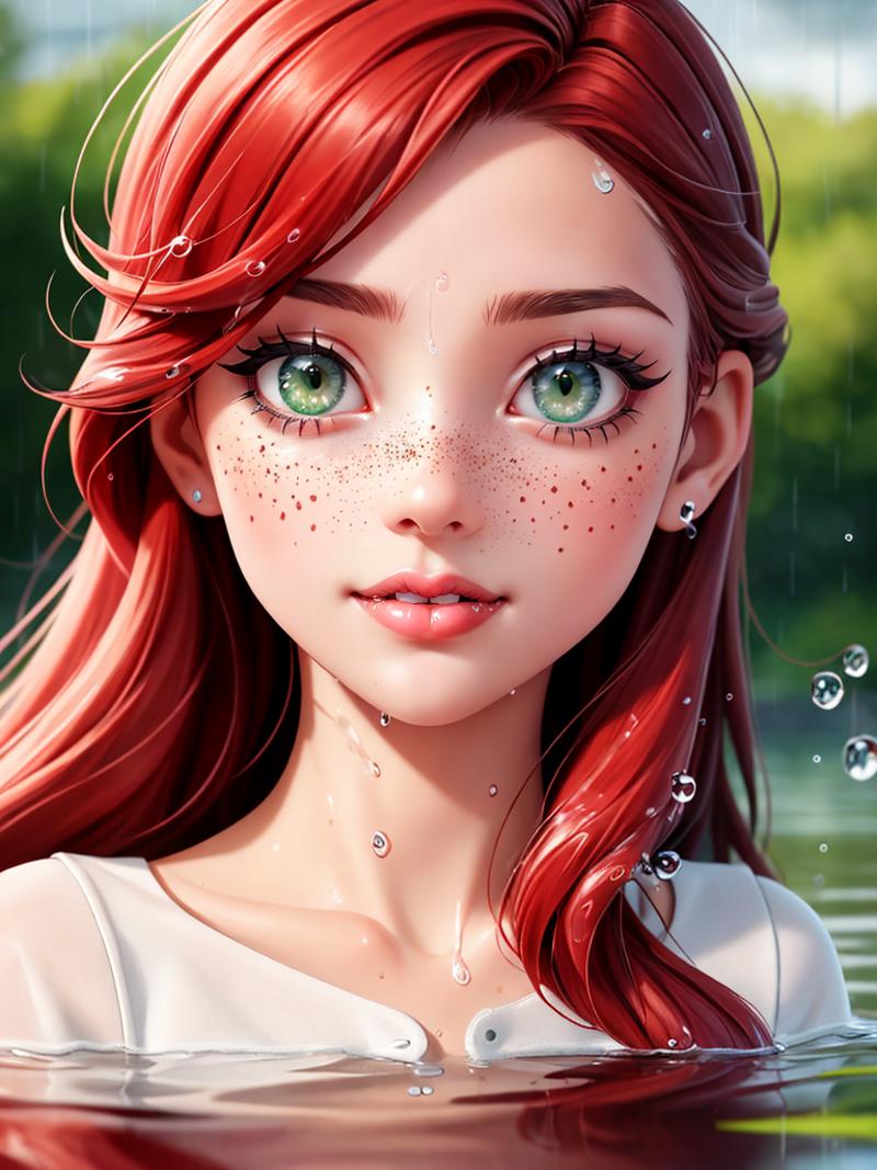 Redhead Anime Character with Green Eyes and Freckles.