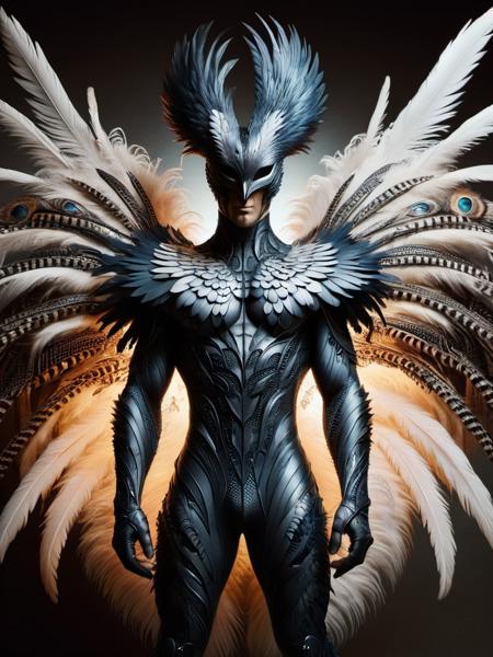 3D papercut shadow box of Concept art, Instagram, Cyborg Shinto birdman, in a Horror setting, dressed in ral-feathercoat, Binary star background, Sharp and in focus, Cybergoth Fashion, <lora:ral-feathercoat-sdxl:1> . Layered, dimensional, depth, silhouette, shadow, papercut, handmade, high contrast