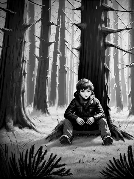 girl  and boy in the forest edge  , horrors, (TinyBunnyStyle:0.7) , monochrome, art  <lora:Tiny_Bunny:1>