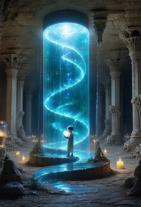 In an underground cathedral made of bone and light, a child of androgynous divinity holds a pulsating orb of memory. Around them, suspended in liquid stasis, are versions of themselves not yet chosen. Choice is a spiral.
<lora:FLUX-daubrez-DB4RZ-v2:0.55> <lora:Sinfully_Stylish_.02_for_FLUX:0.35> <lora:dystopia:0.6>