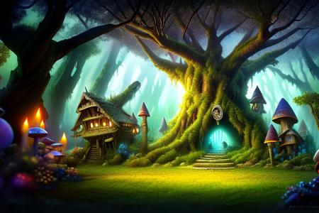 (masterpiece:1.2), (best quality,:1.2), 8k, HDR, ultra detailed, ((photorealistic)), professional light, cinematic lighting, fashion photography, ambient lighting, face lighting, <lora:detail_slider_v4:4.>, a small tree settlement in a sinister magical forest, FanFo, <lora:FantasyForest-10:0.8>, epiCPhoto