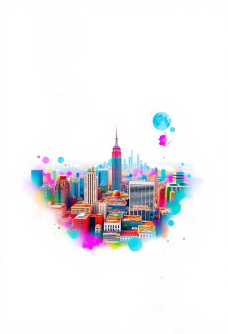 In the center of a plain, white background, a vibrant wallpaper art masterpiece showcases the stunning scene of The City of Awe. Dense, with its iconic skyline, is depicted in the style of this unique and captivating composition.