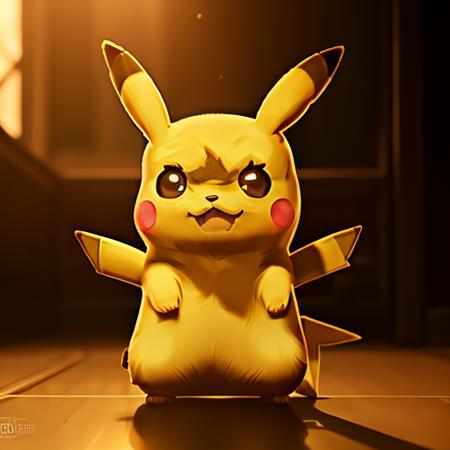 Cute little Pikachu waving and smiling greeting me in front of the theater door, unreal engine, cozy interior lighting, art station, detailed digital painting, cinematic, character design by (leagueofstyle,)