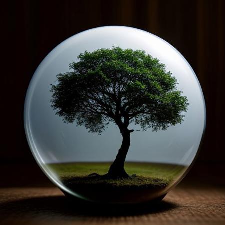highly detailed, high quality, round tree, glowing tree, roots, above transparent water,
