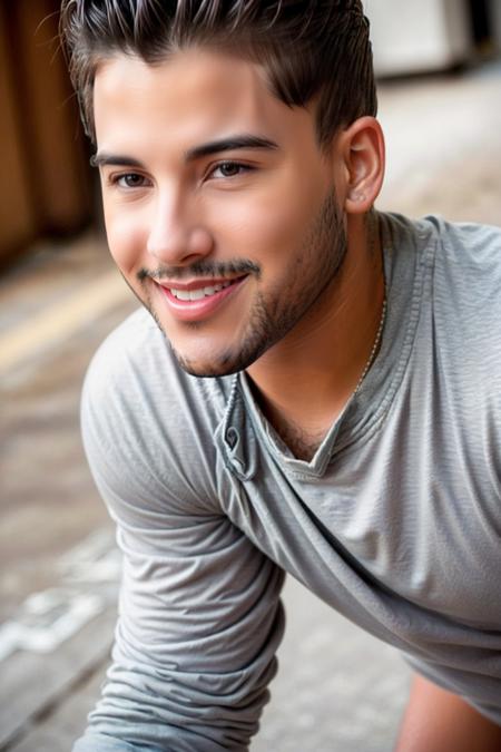 <lora:BrazilManAmazon_V1.0:1>, (1man, (brown eyes), black hair), ((upper body)),  ((realistic hair:1.2)), ((thin beard)), perfect body, slim, slender, seductive smile, looking at viewer, tanned, shiny skin, beautiful hairstyle, attractive, high quality, absurdres, masterpiece, detailed, intricate, Fixhand,
<lora:add_detail:0.8>