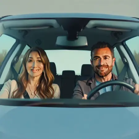 Two people driving