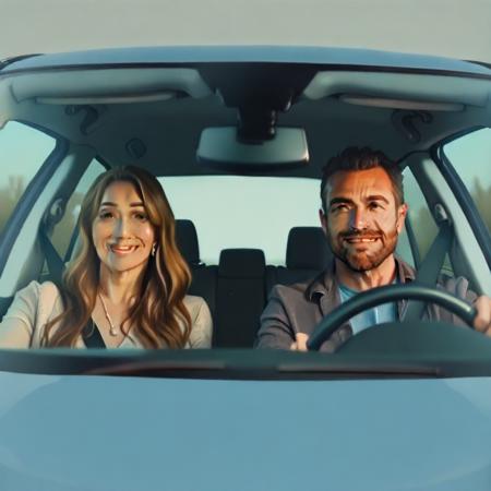 Two people driving V1